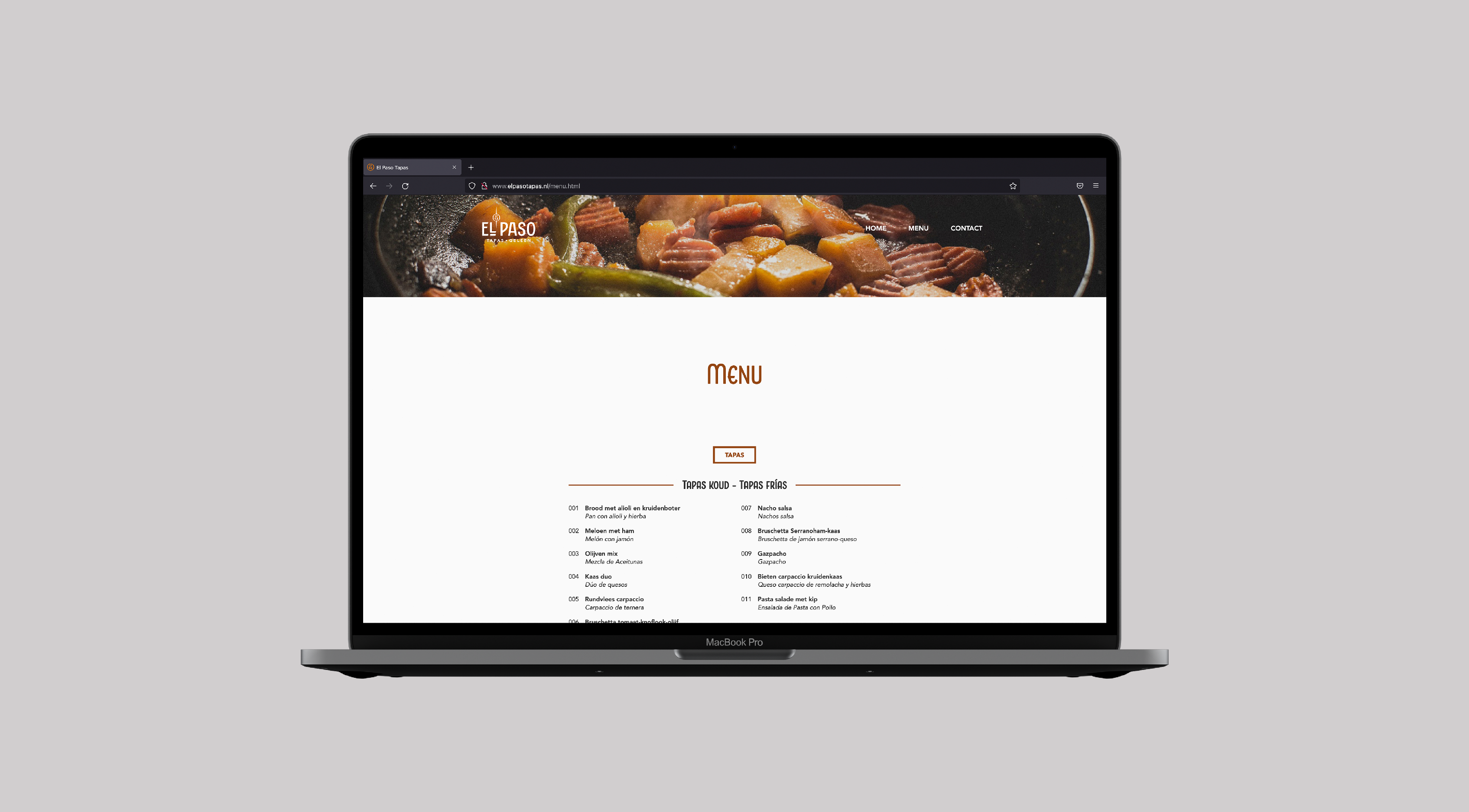 El Paso Tapas menu page